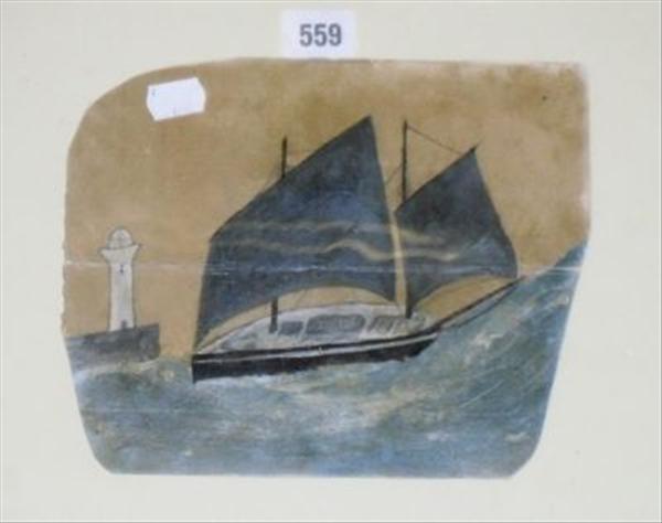 Appraisal: Manner of Alfred Wallis 'Schooner with brown sails' Mixed media