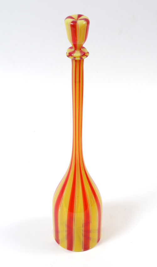 Appraisal: VENINI TALL ART GLASS BOTTLE Attributed Paolo Venini elongated neck