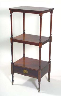 Appraisal: A mahogany whatnot with plain moulded edge tiers and marquetry