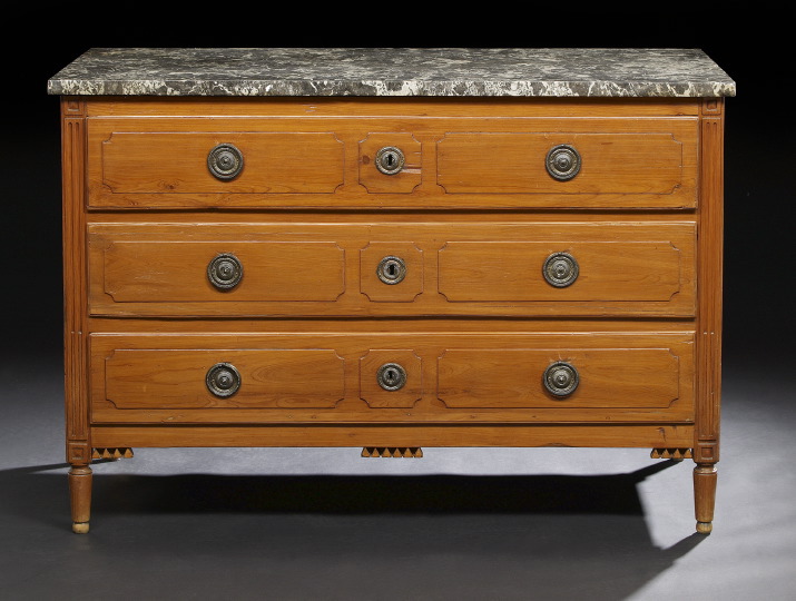 Appraisal: Louis XVI-Style Provincial Fruitwood and Marble-Top Commode mid- th century