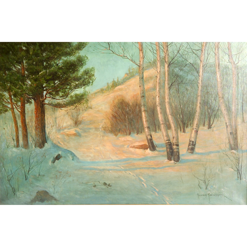 Appraisal: Svend Svendsen Swedish - oil-on-canvas winter landscape with birches framed