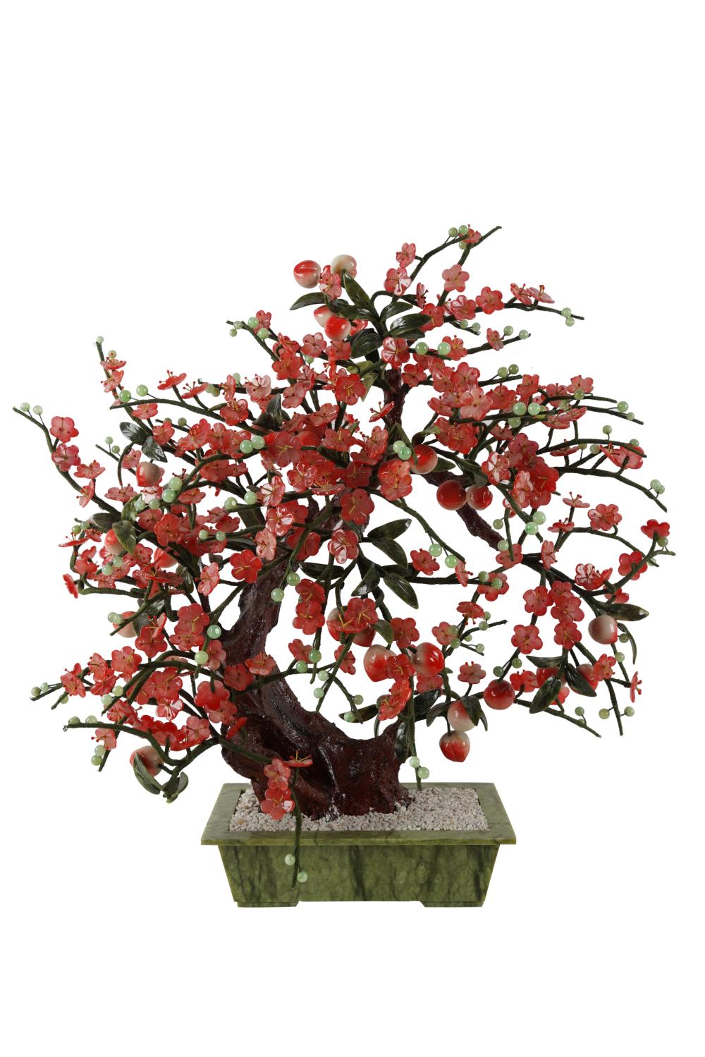 Appraisal: STONE TREEdepicting a peach tree on a green stone planter