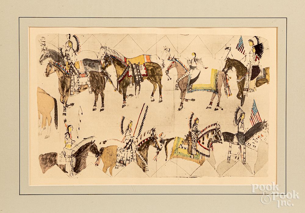 Appraisal: Two lithograph drawings of Sioux Indians Exclusive on Bidsquare Two