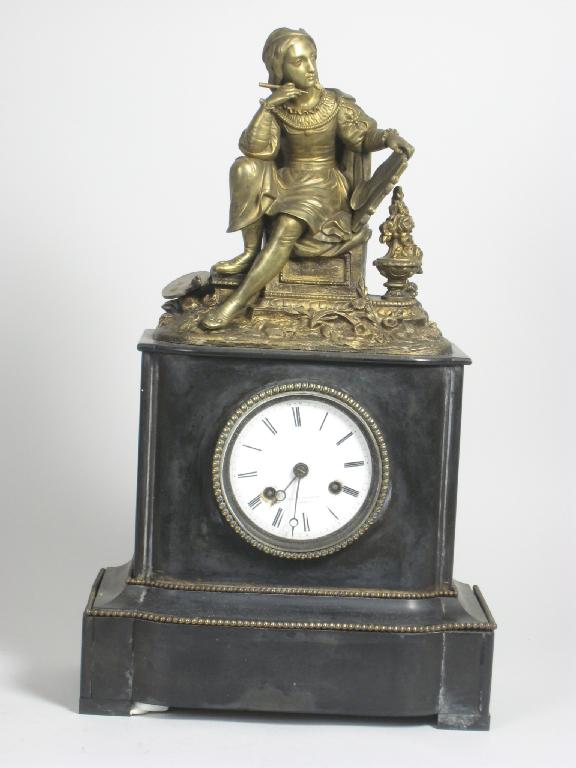 Appraisal: A French black marble Mantel Clock with urmolu figure of