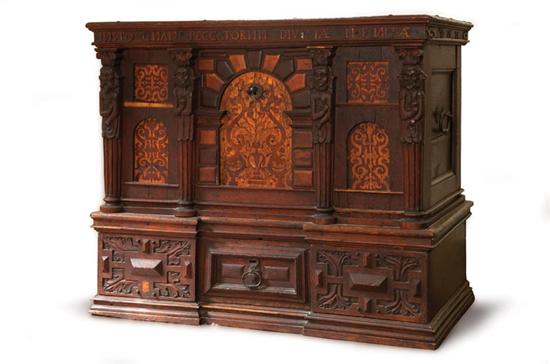 Appraisal: MONUMENTAL BLANKET CHEST German probably th century oak Heavily constructed