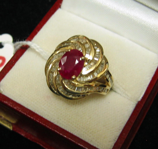 Appraisal: RUBY DIAMOND AND FOURTEEN KARAT GOLD RING WITH APPRAISAL Centered