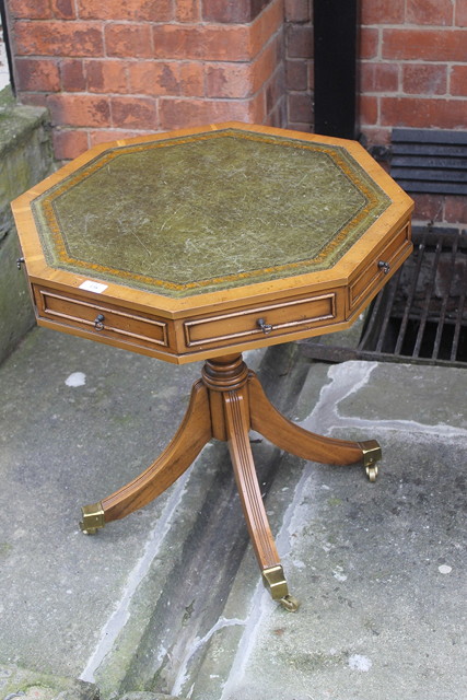 Appraisal: A SMALL YEW WOOD OCTAGONAL OCCASIONAL with leather top together