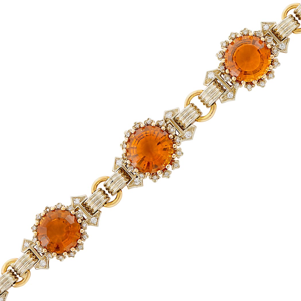 Appraisal: Two-Color Gold Citrine and Diamond Bracelet kt yellow white gold