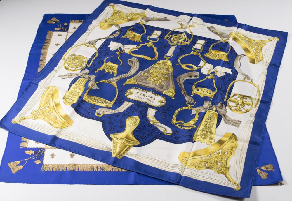 Appraisal: TWO HERMES PARIS SILK SCARVES La Reale-Vue du Carrosse de