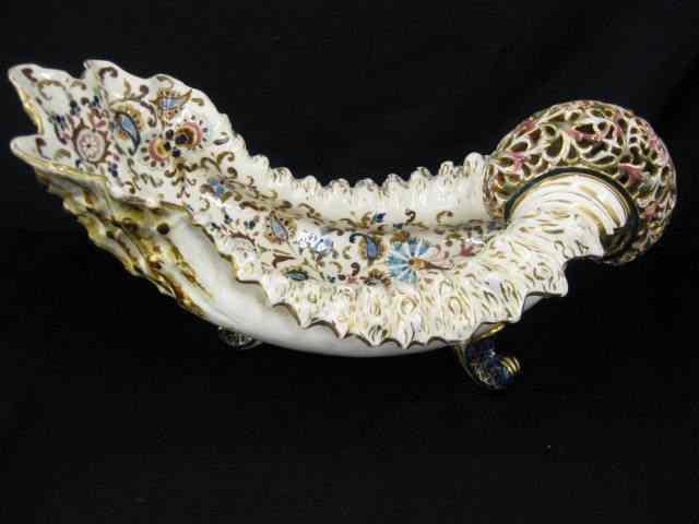 Appraisal: Fischer Hungarian Art Pottery Centerpiece shell form with elaborate openwork