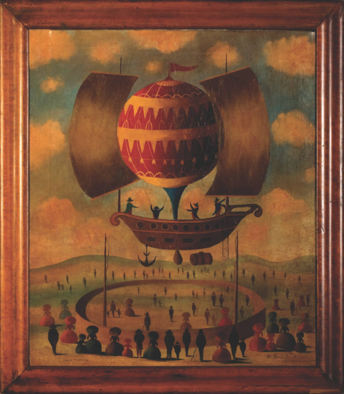 Appraisal: FRAMED DECORATIVE PAINTING OF AN EXOTIC FRENCH HOT AIR BALLOON