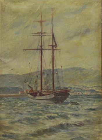 Appraisal: LANE LAMFORD M Oil on Canvas Moored Ship Toulon France