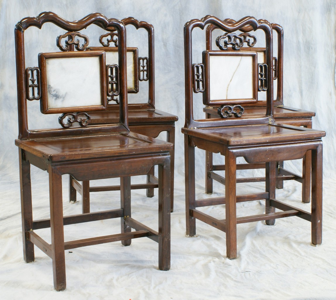 Appraisal: Set of four rosewood Chinese dining chairs with square marble