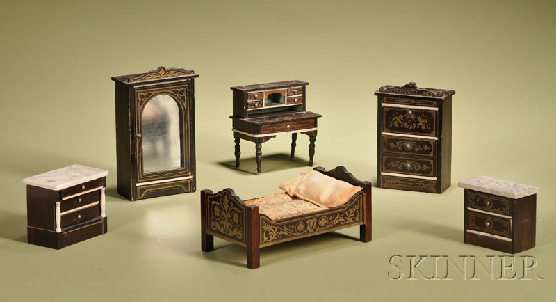 Appraisal: Miniature Six-Piece Assembled Waltershausen Bedroom Suite Germany c with faux-rosewood