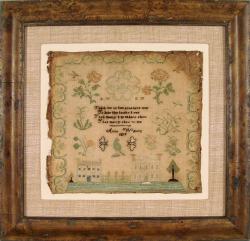 Appraisal: Pennsylvania silk on linen sampler dated wrought by Anna Wilfong