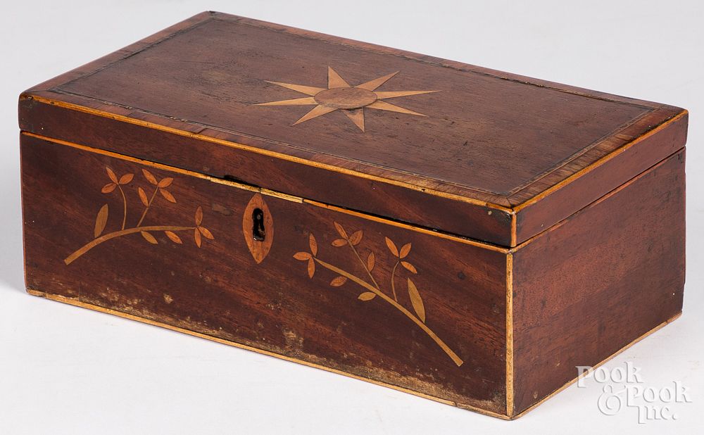 Appraisal: Mahogany inlaid dresser box th c Mahogany inlaid dresser box