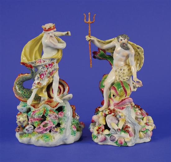 Appraisal: TWO SIMILAR BOW PORCELAIN FIGURES OF NEPTUNE th century height