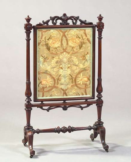 Appraisal: Napoleon III Mahogany Firescreen third quarter th century the avian-patterned