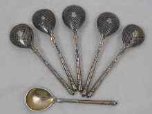 Appraisal: A set of six Russian silver tea spoons with niello