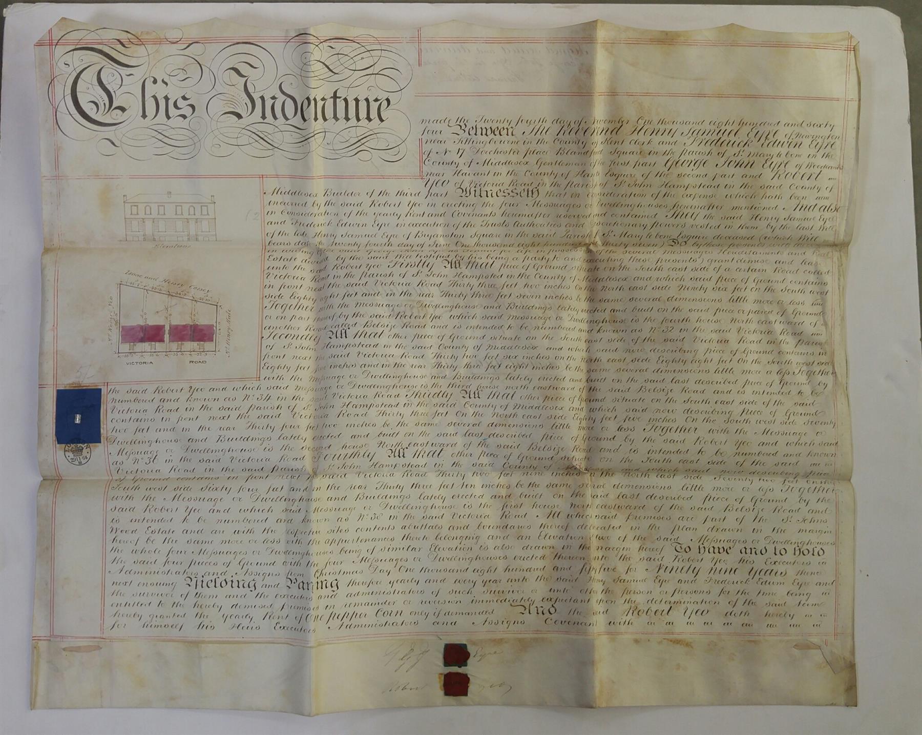 Appraisal: ENGLISH INDENTURE DATED Between the Reverend Henry Samuel Eyre of