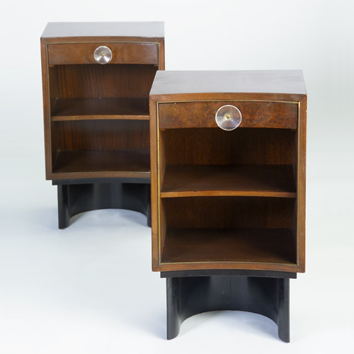 Appraisal: GILBERT ROHDE HERMAN MILLER Pair of curved nightstands each with