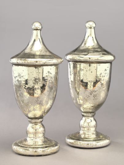 Appraisal: Large Pair of Silvered Glass Covered Footed Vases of Georgian