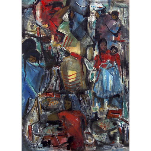 Appraisal: James Carlin American - Abstract with Figures gouache on paper