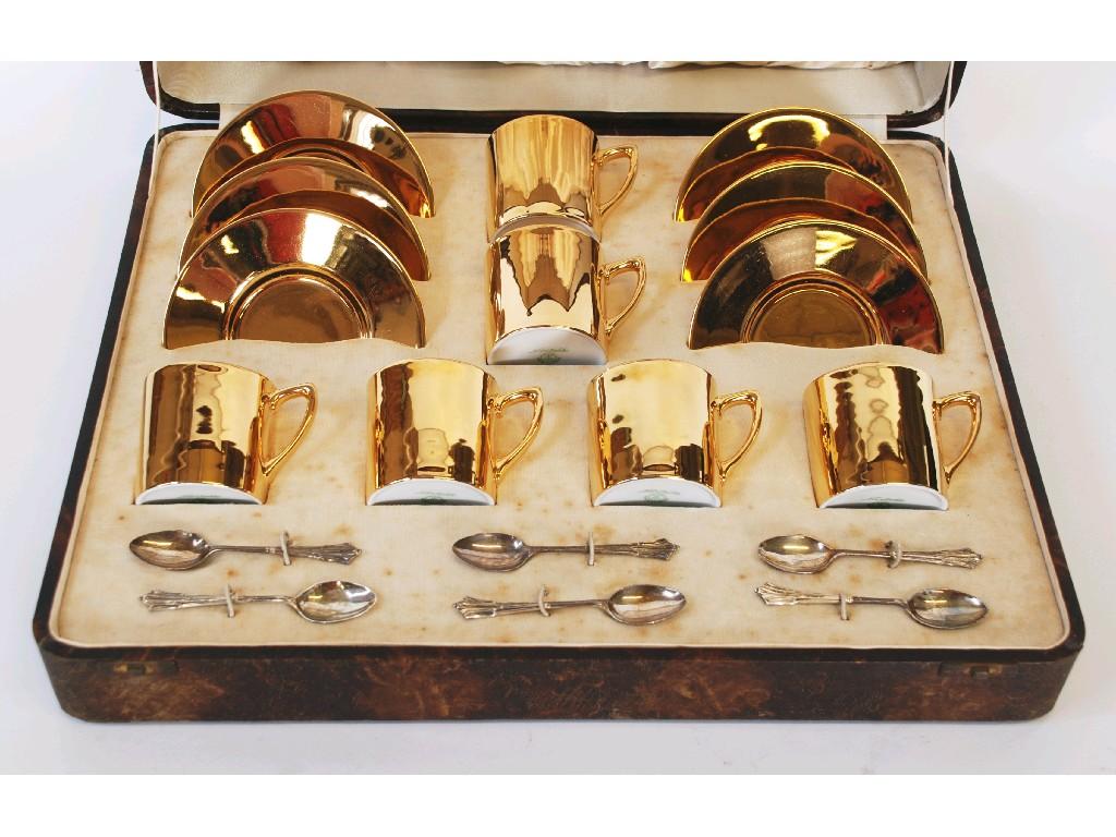 Appraisal: CASED SET OF SIX JAPANESE NORITAKE PORCELAIN GOLD GROUND COFFEE