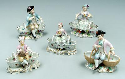 Appraisal: Five Dresden figurines children seated on baskets all with modern