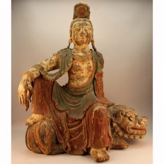 Appraisal: Late Yuan Dyn Seated Bodhisattva Manjursi A large Chinese carved