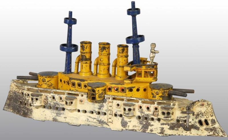 Appraisal: Cast Iron Large Dent Battleship Toy Description Missing all the