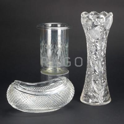 Appraisal: ETCHED AND CUT-GLASS Three pieces th th c large brilliant