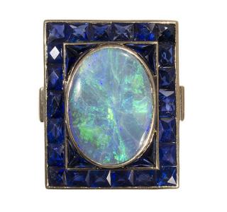 Appraisal: Art Deco black opal sapphire and k yellow gold ring