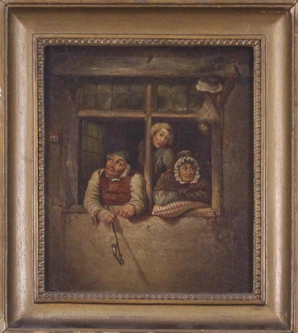 Appraisal: DUTCH SCHOOL OIL ON CANVAS three figures at the window