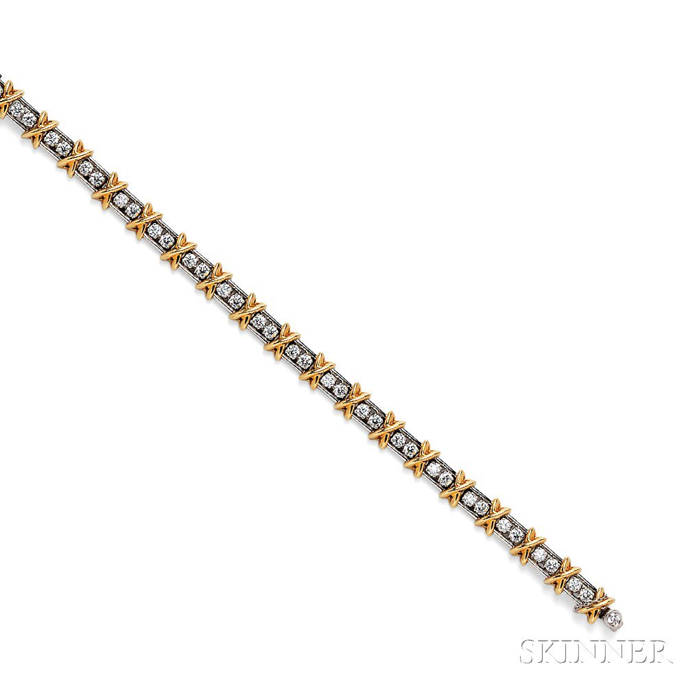 Appraisal: kt Gold Platinum and Diamond Stone Bracelet Schlumberger Tiffany Co