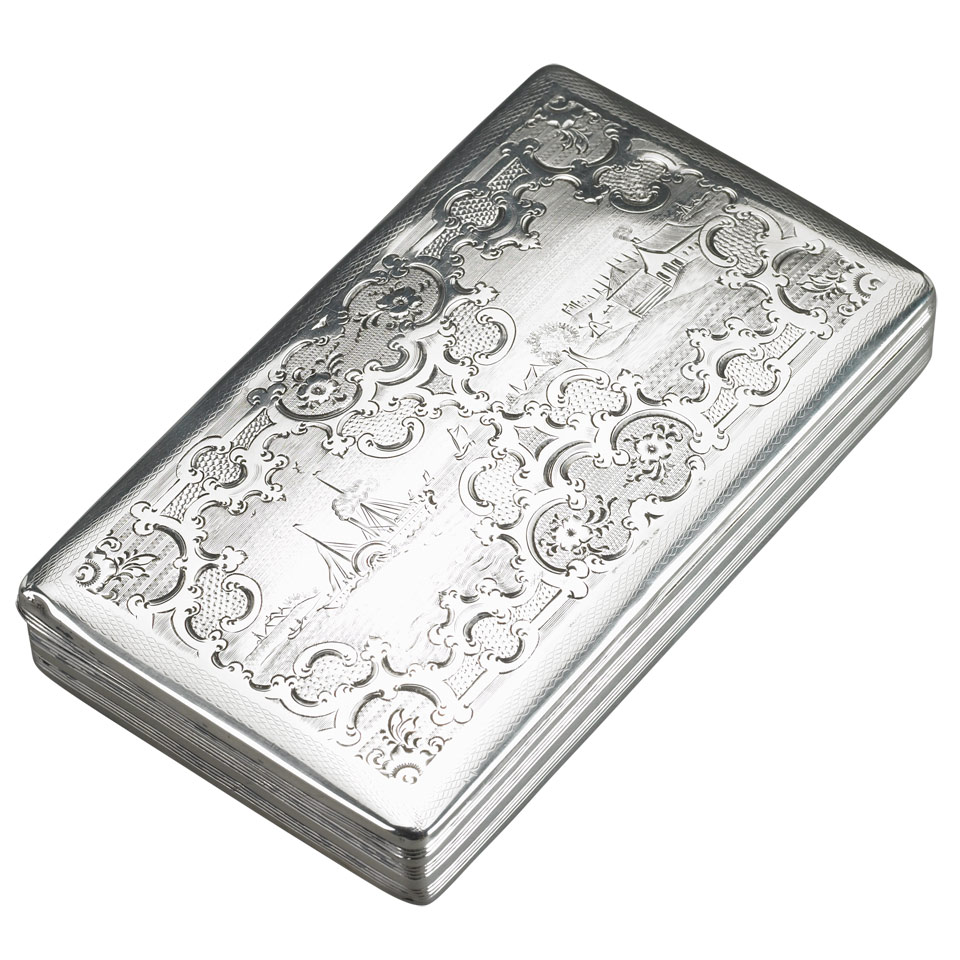 Appraisal: Dutch Engraved Silver Tobacco Box probably Diderikus Leeflang Leiden width