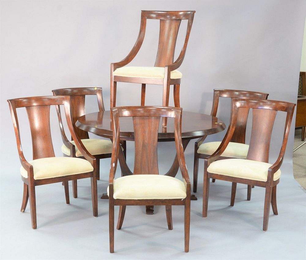 Appraisal: Seven piece contemporary dining set round table - leaves chairs