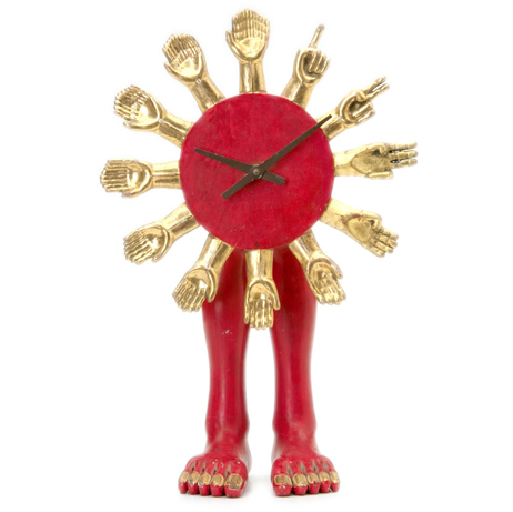 Appraisal: PEDRO FRIEDEBERG Gold and red-painted figural mahogany clock Signed Pedro