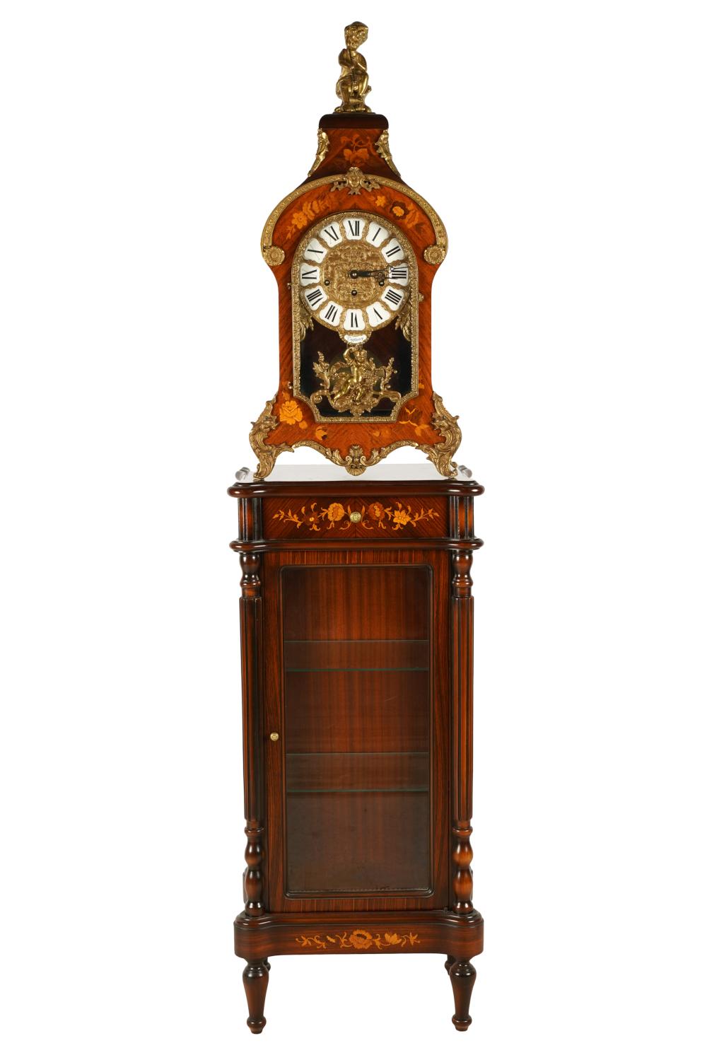 Appraisal: LOUIS XV-STYLE MARQUETRY MANTLE CLOCK CABINETcontemporary the movement marked FHS