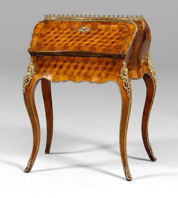 Appraisal: Louis XV style lady's desk burlwood veneers parquetry inlay figural