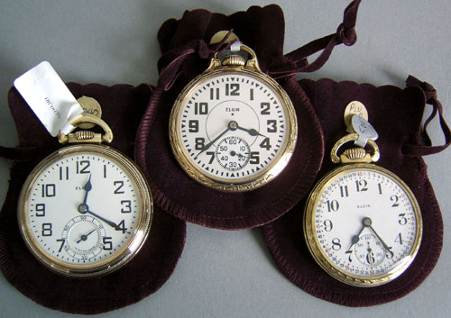 Appraisal: Three Elgin gold -jewel pocket watches two with B W