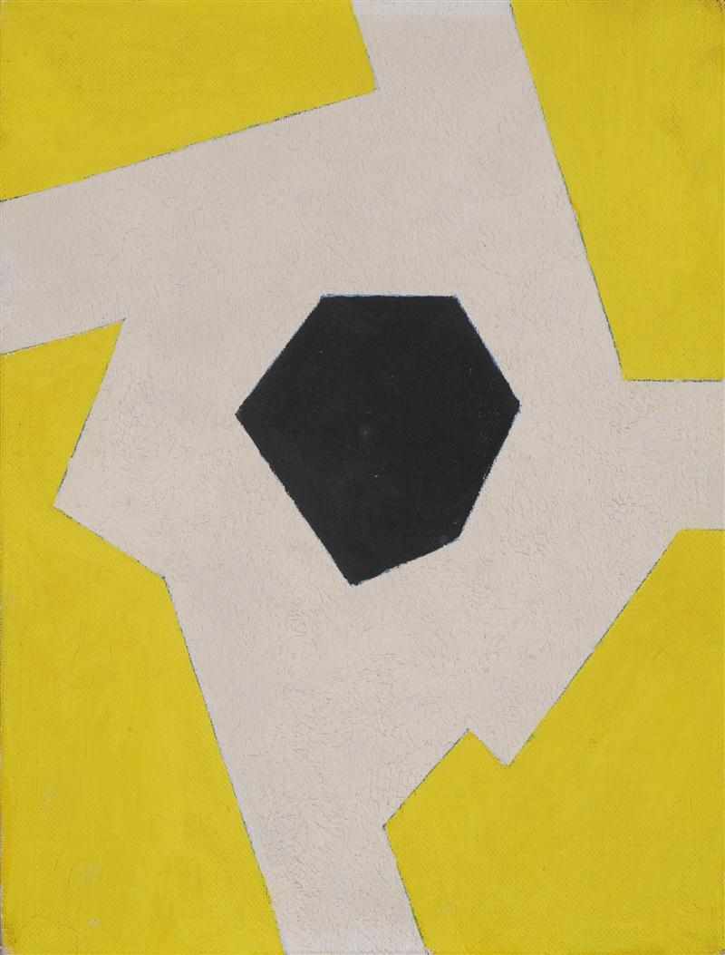 Appraisal: ATTRIBUTED TO CHARLES SHAW ''WHITE-BLACK AGAINST YELLOW'' Oil on canvas