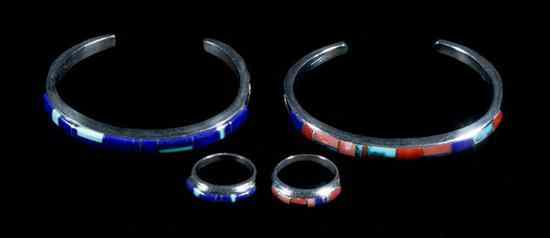 Appraisal: PAIR SOUTHWEST AMERICAN ZUNI INLAID STERLING SILVER CUFF BRACELETS EACH