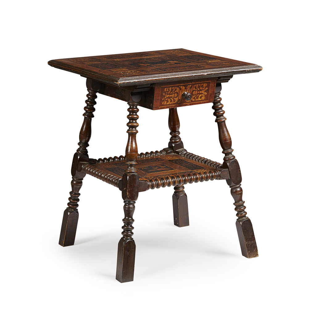 Appraisal: SWISS WALNUT AND MARQUETRY OCCASIONAL TABLE TH CENTURY the square