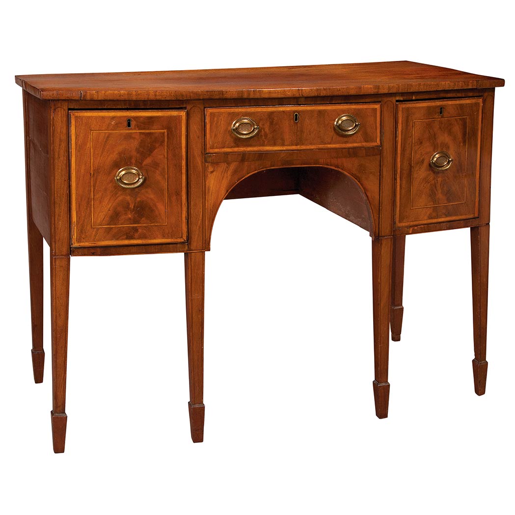 Appraisal: George III Satinwood Banded Mahogany Bow Front Sideboard The shaped