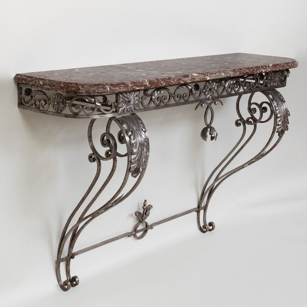 Appraisal: French Rococo Style Iron Console Table Fitted with a molded