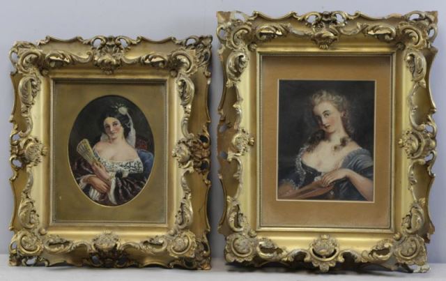 Appraisal: MARSH John Two th C Oil on Paper Portraits ofBeauties