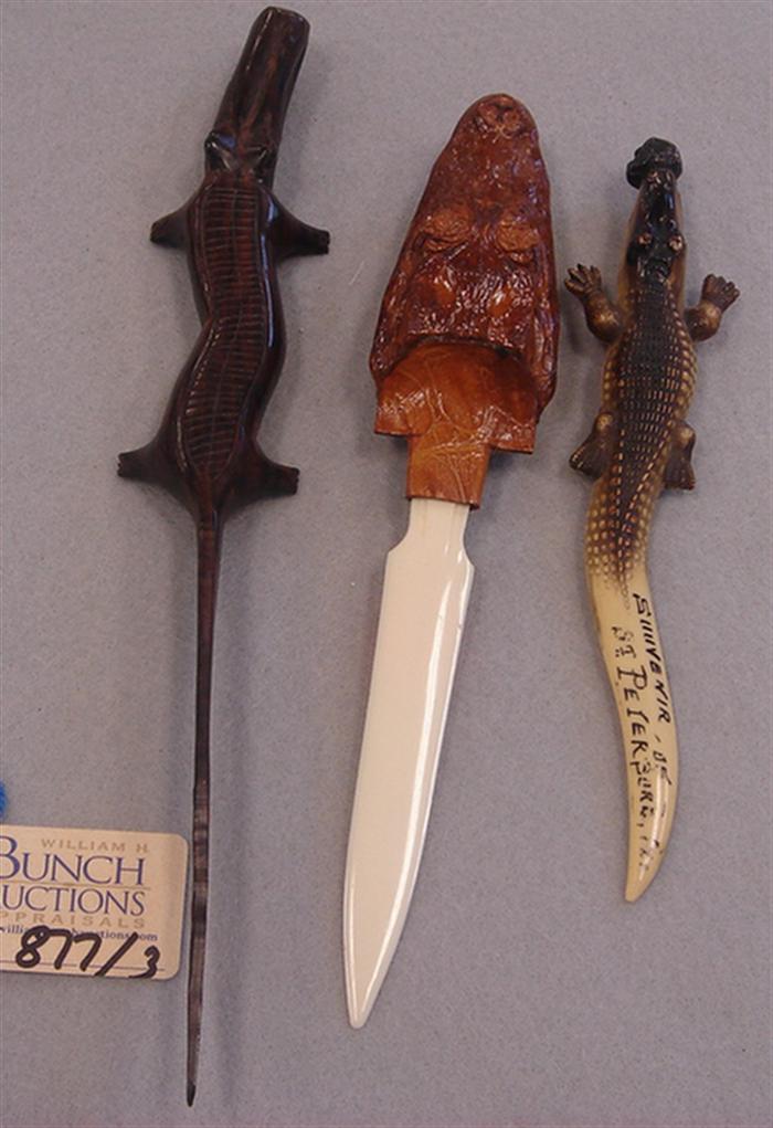 Appraisal: Lot of vintage alligator related letter openers Including a wooden