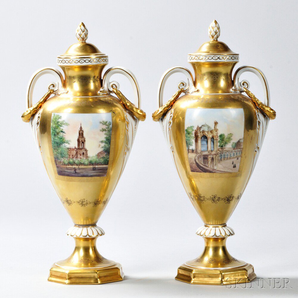 Appraisal: Pair of Dresden Porcelain Vases Germany late th century each