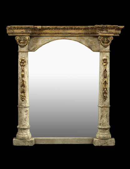 Appraisal: Italian Cream-Painted and Gilt-Detailed Fruitwood Mirror late th century the